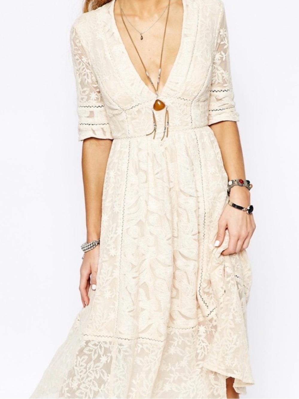 Free People Mountain Laurel Lace Midi Dress Cream Size 6 Boho Romantic - Picture 3 of 13